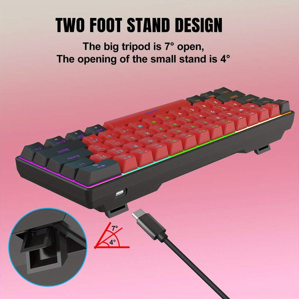 60% Mechanical Gaming Keyboard Wired 61 Keys Green Switch – Compact Tenkeyless Clicky Keyboard for PC Laptop Windows Gaming Typing | Black Red | Portable Desk Setup Keyboard