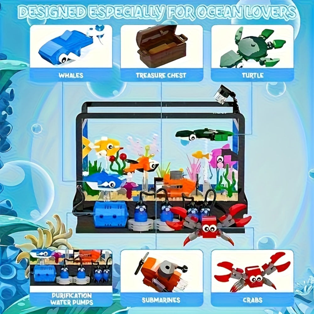 Ocean Fish Tank Building Set, 501 Pieces, LED Aquarium Model LC8059