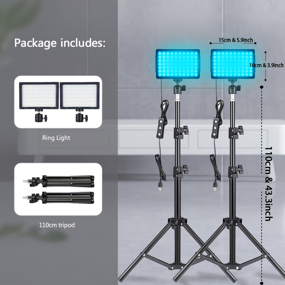 LED Video Light Panel 5600K Dimmable Photography Lighting Kit with Adjustable Tripod Stand & 4 Color RGB Filters for Vlogging Streaming Studio Table Top Photo Video Shooting Content Creator