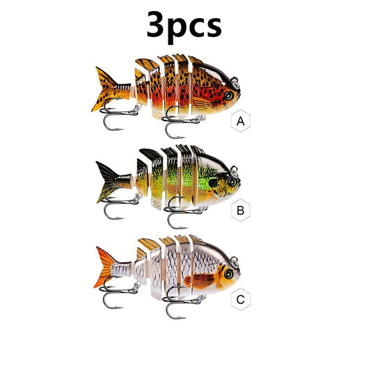 Jointed Swimbait Fishing Lure Set, 3-Piece Hard Bait with Treble Hooks for Freshwater Fishing