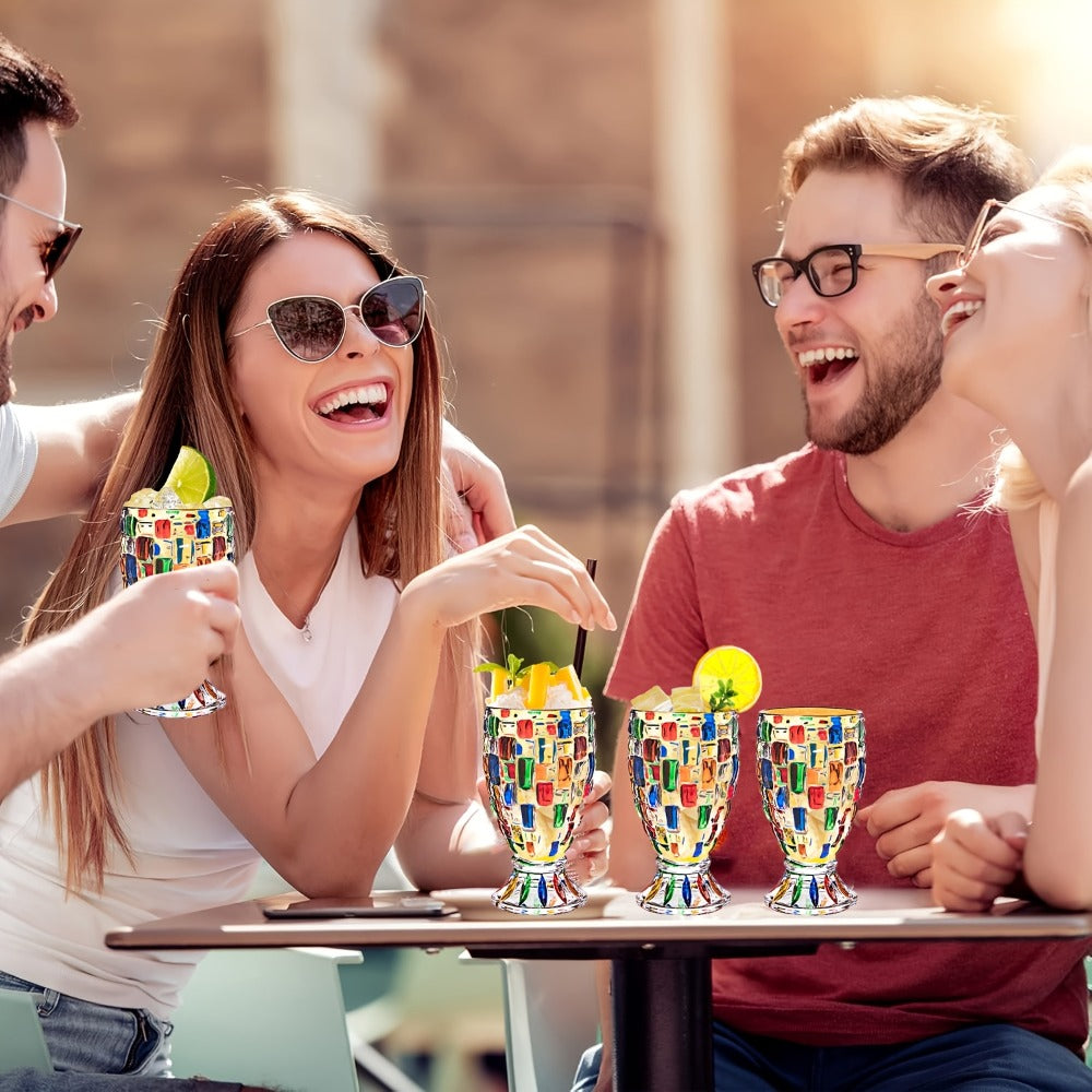 Colorful Geometric Rim Drinking Glasses Set – Shatterproof Wine Glasses for Champagne, Iced Tea & Cocktails – Dishwasher Safe – Perfect Gift for Christmas, Valentine's Day & Parties – 2pcs or 6pcs