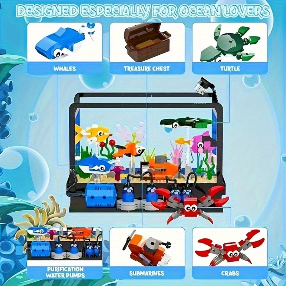 Ocean Fish Tank Building Set, 501 Pieces, LED Aquarium Model LC8059