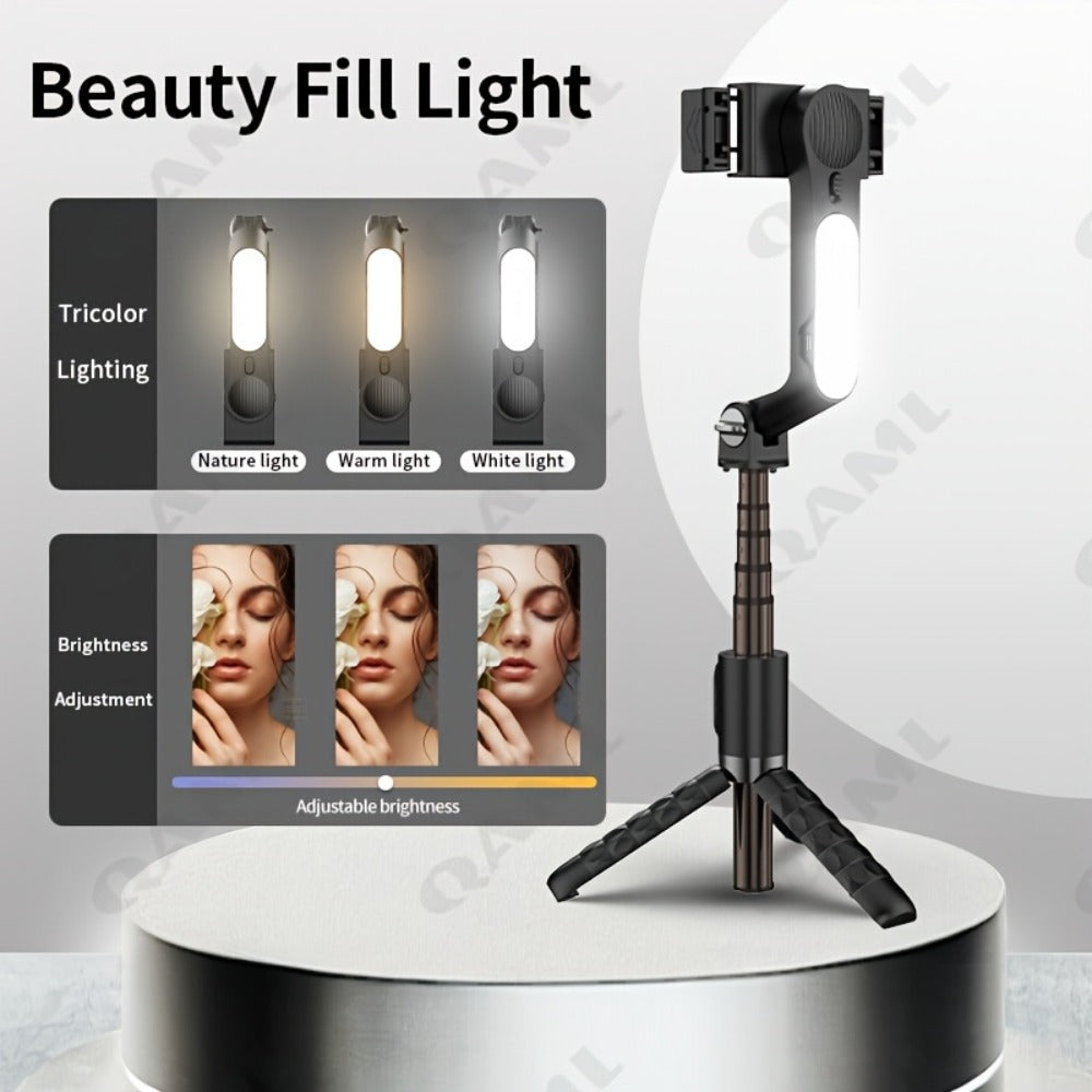 3-in-1 Phone Gimbal Stabilizer with Selfie Stick & Tripod Stand – 1-Axis Anti-Shake Handheld Stabilizer for iPhone & Android, Wireless Remote Control, 400mAh Rechargeable Battery, Foldable Portable Vlog