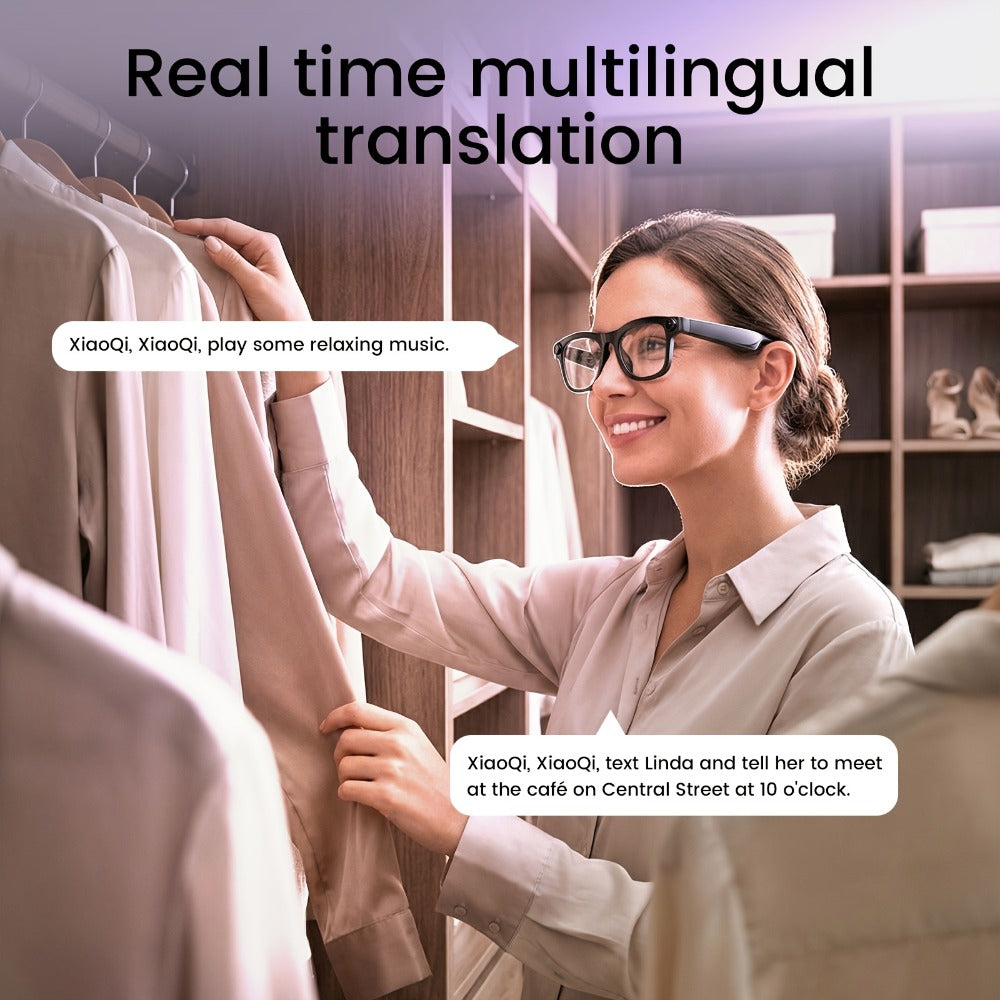 AI Smart Glasses Real-Time Voice Translation 100+ Languages - 2MP HD Camera, Bluetooth Calling & Music, Hands-Free Recording, Black & Clear Lens, Wearable Tech