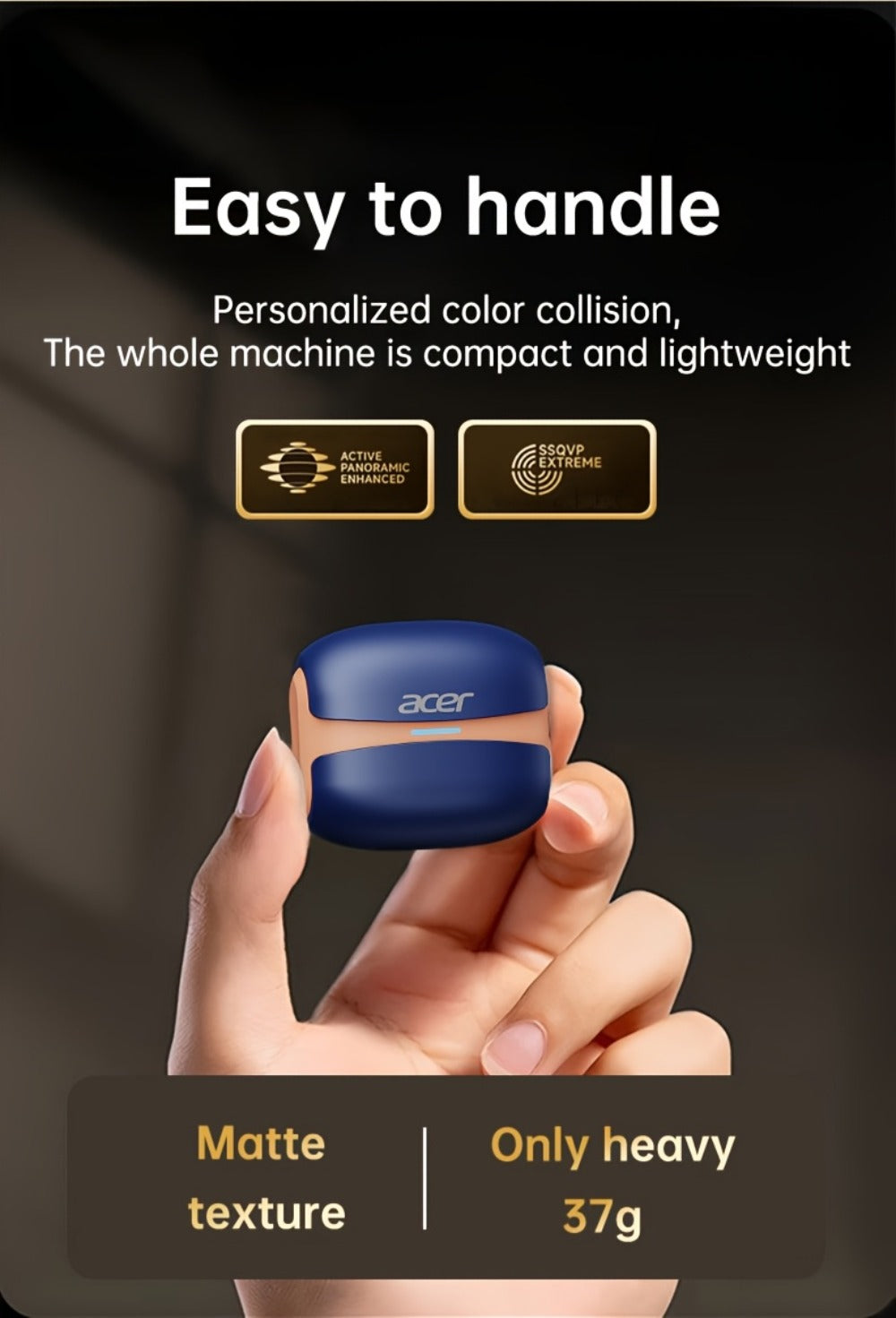 ANC Wireless Earbuds Acer Official TWS In-Ear Active Noise Cancellation Spatial Audio Low Latency Gaming Mode HD Calls Long Battery Life Sports Driving Earphones Navy Blue White