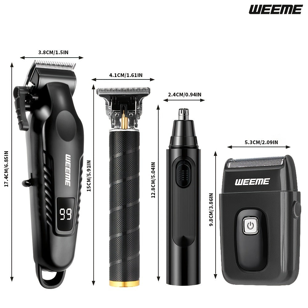 Zinc Alloy Men's Grooming Kit – USB Rechargeable Hair Clipper, Nose Trimmer, Electric Shaver & Detail Trimmer Set, 3500mAh Battery, 1-4 Piece Options, White Black Gold Gift for Men