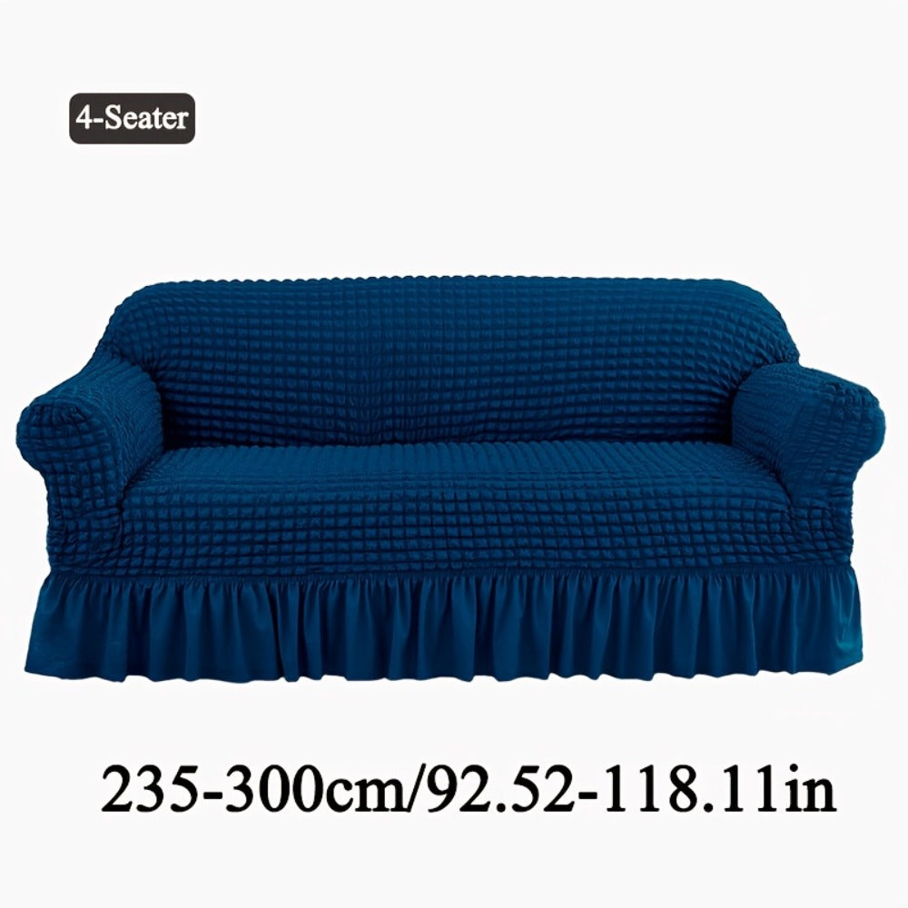 Seersucker Sofa Slipcover Elastic Band Closure Pet-Friendly All-Purpose Sofa Cover for Living Room Home Decor Protection — Single 2 4 Seater Multiple Colors