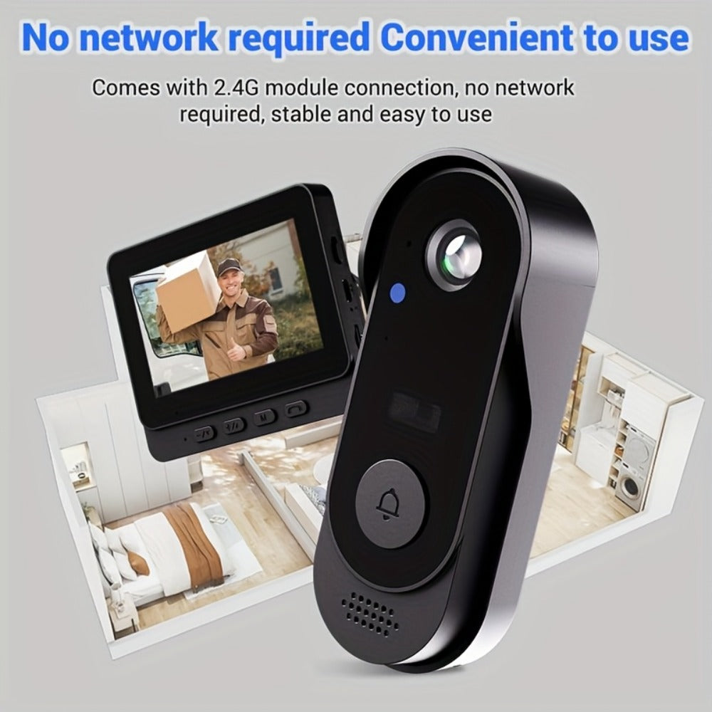 Wireless Doorbell with Monitor No WiFi No Subscription – 4.3" Screen, Two-Way Talk, Night Vision, 365-Day Standby, IP66 Waterproof, 128GB Auto Recording, No App No Monthly Fee