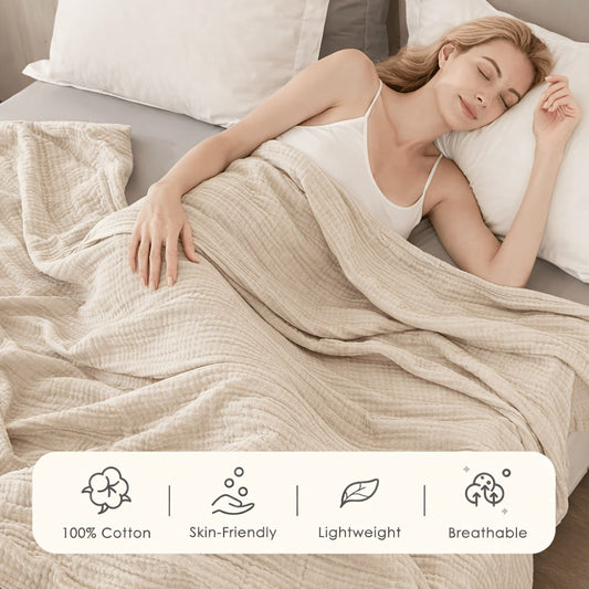 Cotton Muslin Blanket, 6-Layer Gauze in 13 Colors with Throw and Bed Sizes