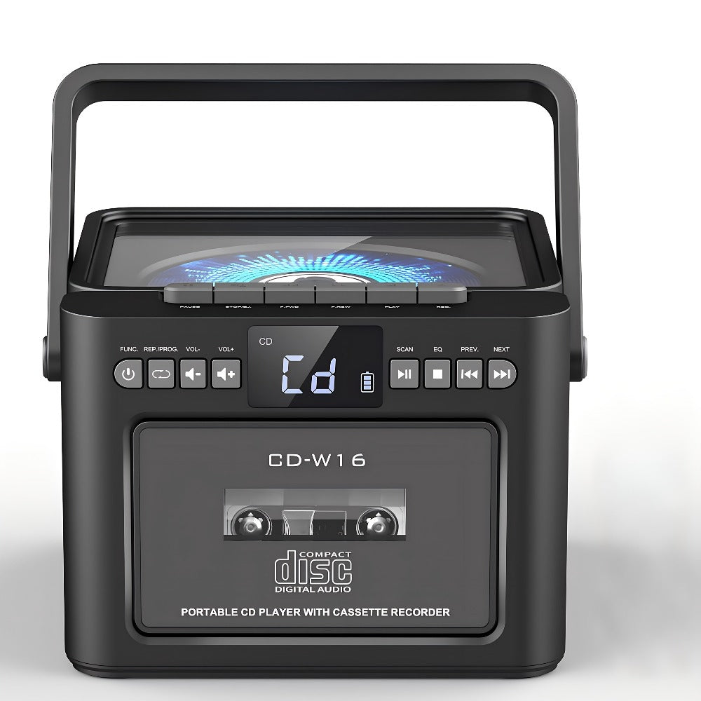 Boombox CD Cassette Player Rechargeable 5000mAh Battery 5W Dual Stereo Speakers FM Radio Tape Recording AUX SD USB 3.5mm Jack Portable Home Audio Player