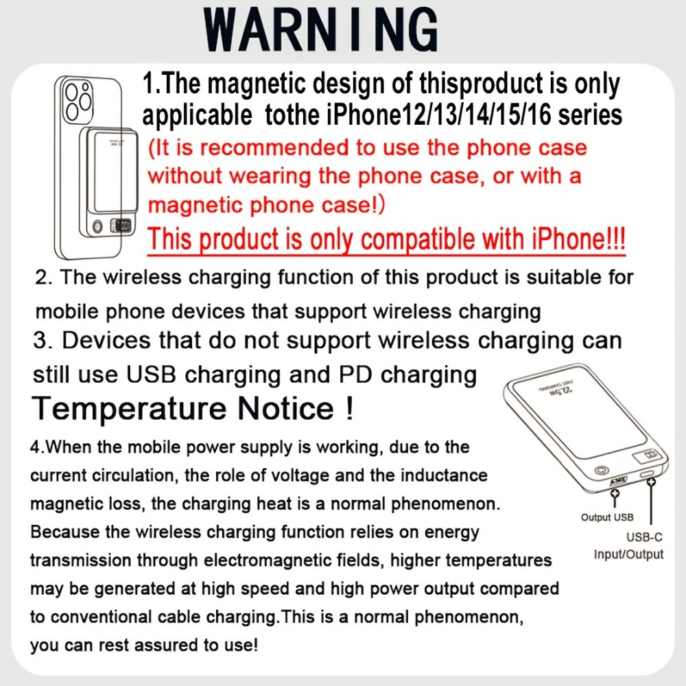 Magnetic Power Bank 10000mAh MagSafe Compatible Wireless Portable Charger PD20W 22.5W Fast Charging LED Digital Display USB-C iPhone 15 14 13 12 Android 4 Colors