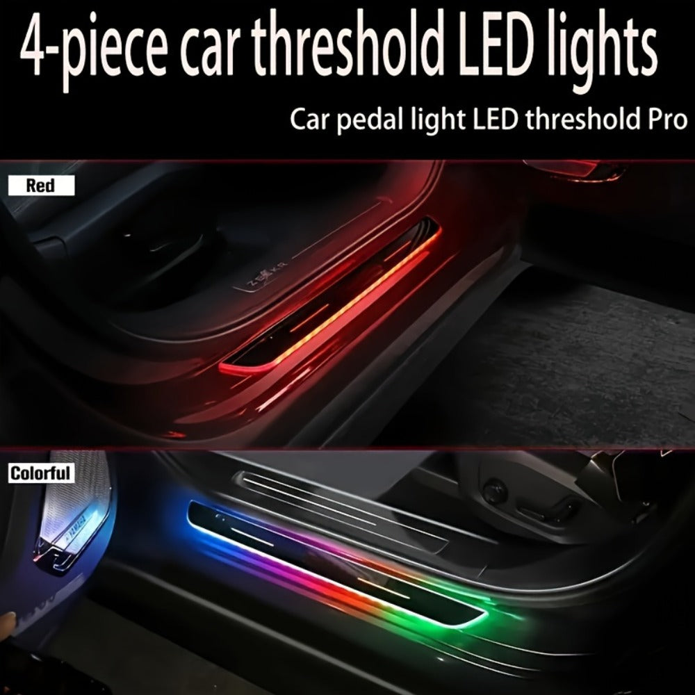 LED Door Threshold Welcome Light 4 Pack Wireless - Auto Motion Sensor, 7 Preset Colors, No Wiring, Car Door Sill Pedal Light, Home Entry & Hallway Lighting, Birthday Housewarming Gift for Men & Women