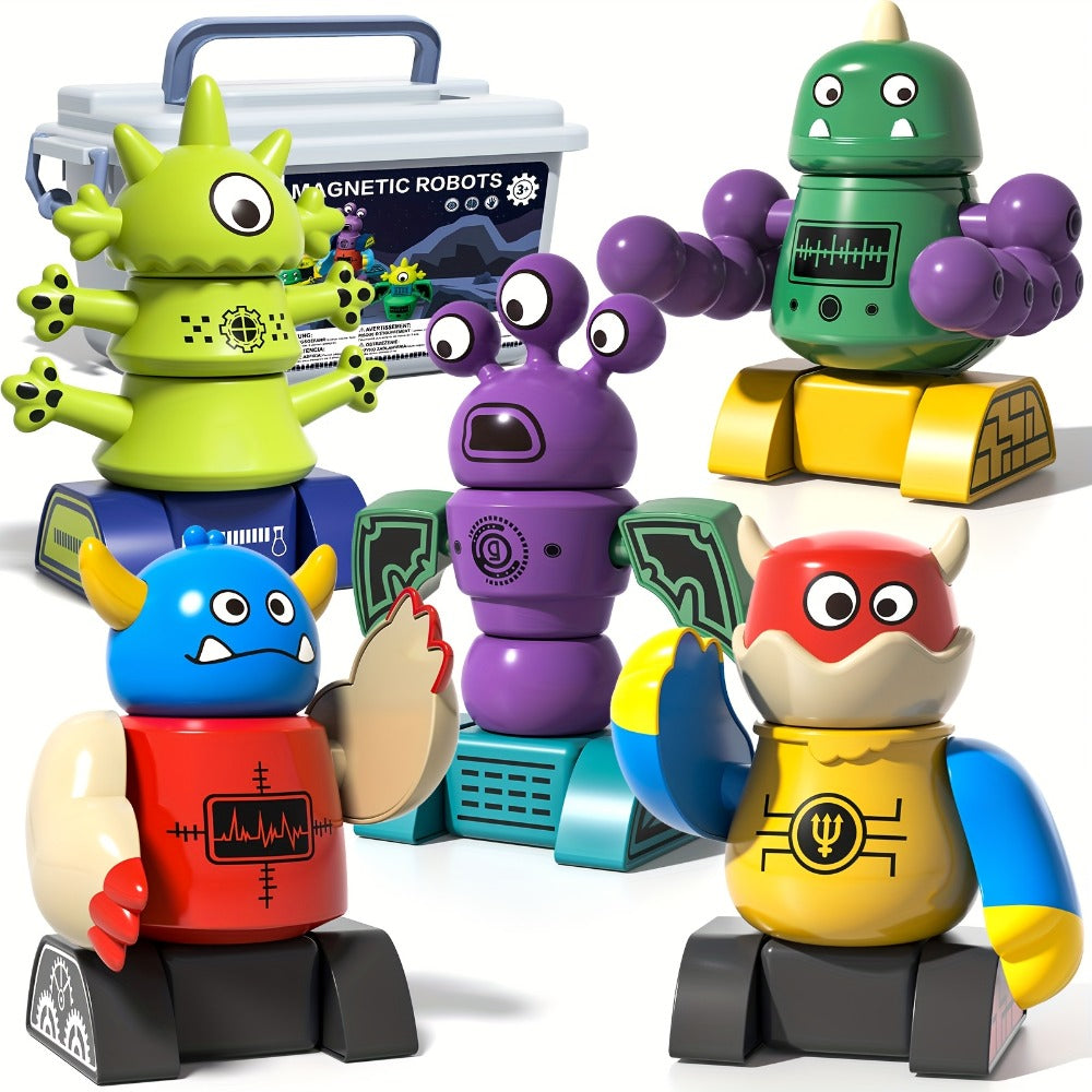 Magnetic Robot Building Toy, 33 Pieces with Storage Box for Kids Ages 3-5