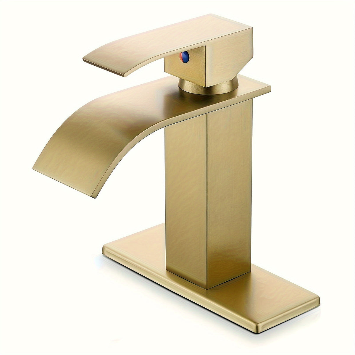 Waterfall Bathroom Sink Faucet, Single Hole or 3-Hole Mixer Tap with 6" Deck Plate, Ceramic Valve, Vanity Faucet for Farmhouse RV Bathroom, Brushed Gold Matte Black Nickel Chrome
