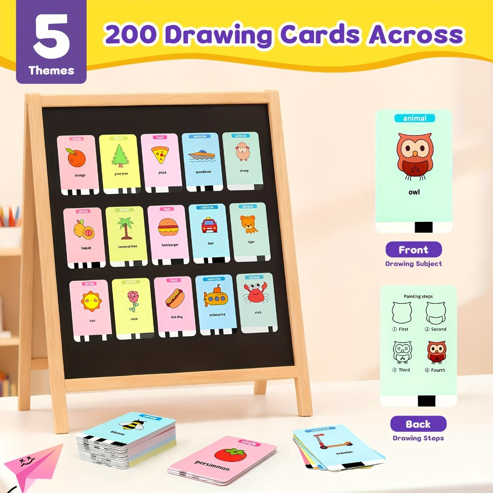 Drawing Robot for Kids Penguin, 200 Learning Cards & 12 Color Pens, STEM Art Educational Toy, Screen-Free Interactive Drawing Game, Step-by-Step Lessons for Boys & Girls Ages 3+, USB Charging, Birthday Gift