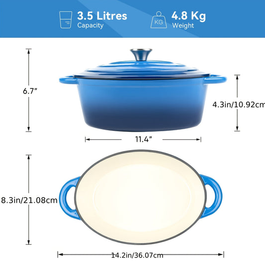 Enameled Cast Iron Dutch Oven with Lid and Dual Handles, 5 Color Options