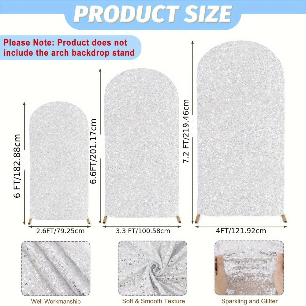 Sequin Wedding Arch Cover Set 3pcs – 6ft 6.6ft 7.2ft Metallic Spandex Payette Glitter Arch Backdrop Cover for Wedding Ceremony, Birthday Party, Bridal Shower & Event Decoration | Fits Most Arch Stands