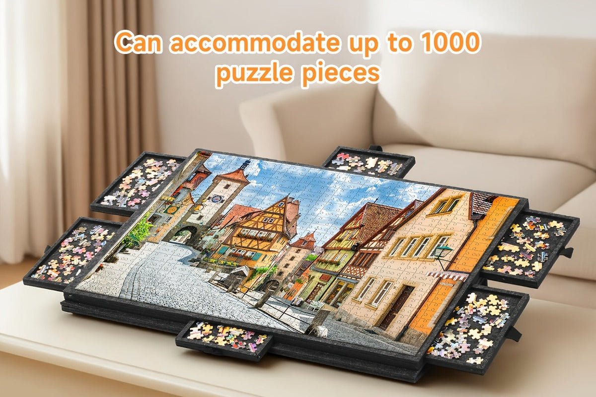 Roll-Up Puzzle Mat Board Extra Large – Foldaway Felt Mat for 1000 & 1500 Piece Jigsaw Puzzles, 6 Sorting Drawers, Portable Roll-Up Storage Solution for Puzzle Lovers Adults Seniors