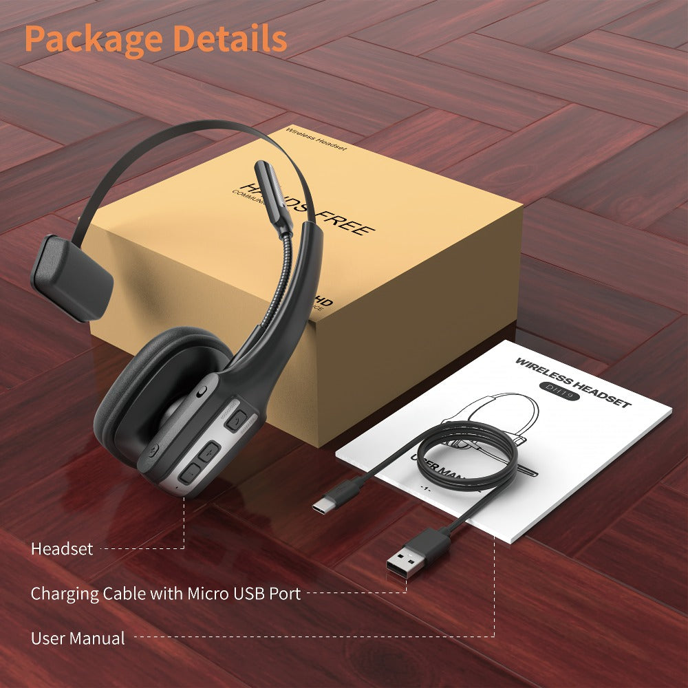 Trucker Bluetooth Headset Single Ear Noise Canceling Wireless Mono Headphone Type-C Charging Dual Device Connection for Teams Zoom Skype Office Calls Portable Lightweight Durable Black