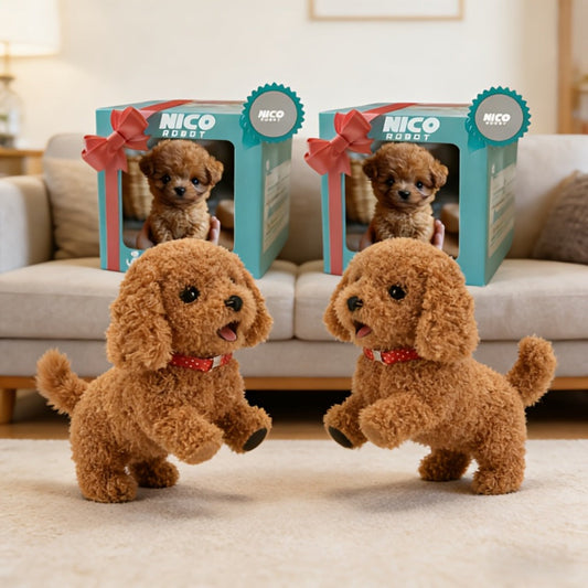 Electronic Plush Puppy Toy Set of Two, Brown Walking and Barking Dogs