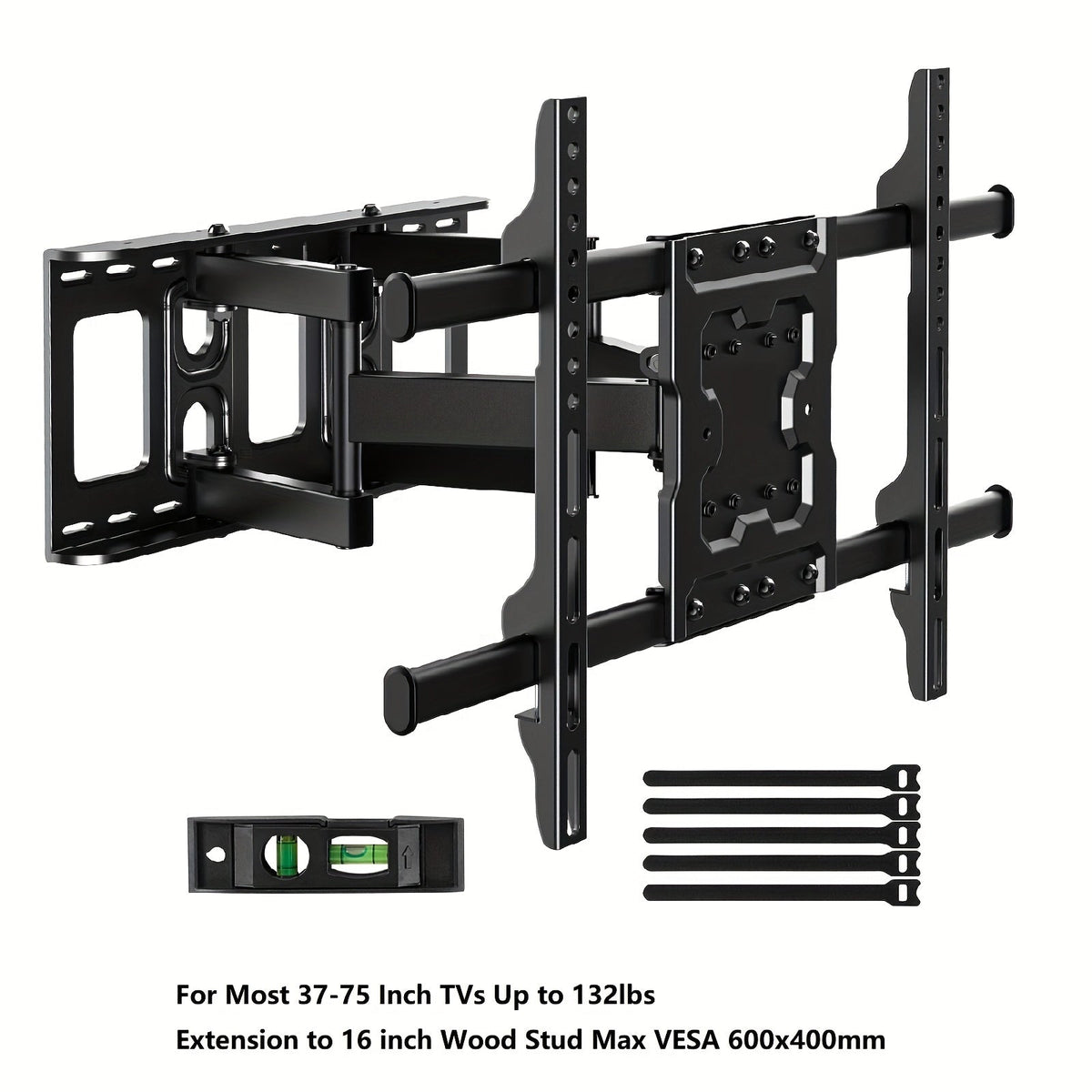 Full Motion TV Wall Mount 37-75 Inch – Heavy Duty Dual Arm Swivel Tilt, 132 lbs Capacity, VESA 600x400mm, Extends 15.4 Inch, Fits LED LCD OLED Flat Curved Screens, Cable Management Included