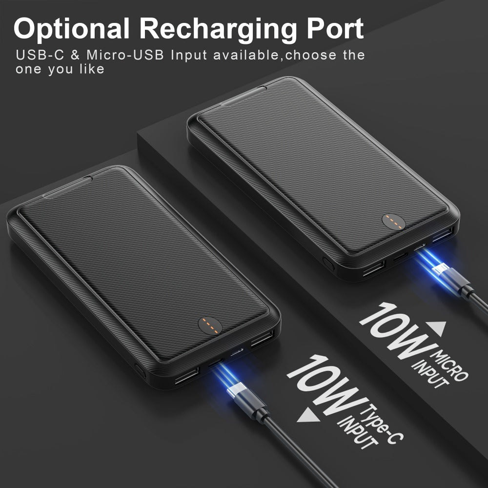 Outdoor Travel Portable Charger 10000mAh 5V/2A Battery Pack, Compact Backup Power Bank for Smartphones Tablets Heated Vest Heated Jacket Heated Clothes, Lightweight USB Charger for Men Women – Black & White