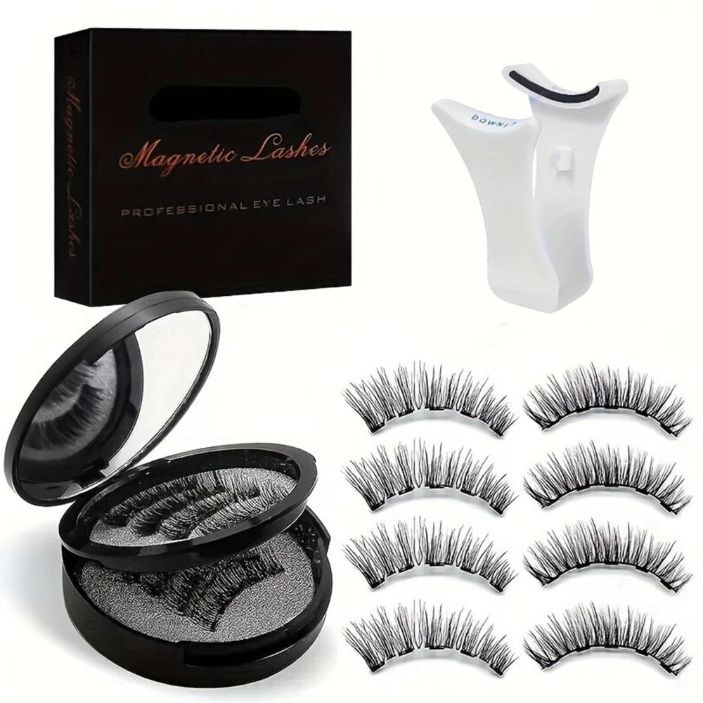 Waterproof 3D Magnetic Lashes 8Pcs Reusable Double Strip False Eyelashes Set with Clips & Glue – Natural Look for Women, Daily Wear, Parties & Special Occasions