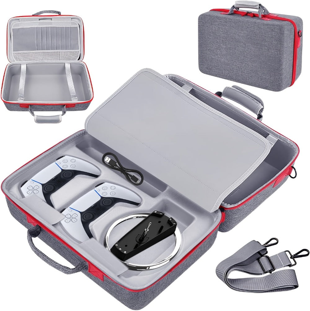 PS5 Slim Hard Shell Travel Carrying Case – Shockproof Protective Bag for PlayStation 5 Slim Disc & Digital Edition, Controller Compartment, 8 Game Card Slots & Shoulder Strap, Black or Grey