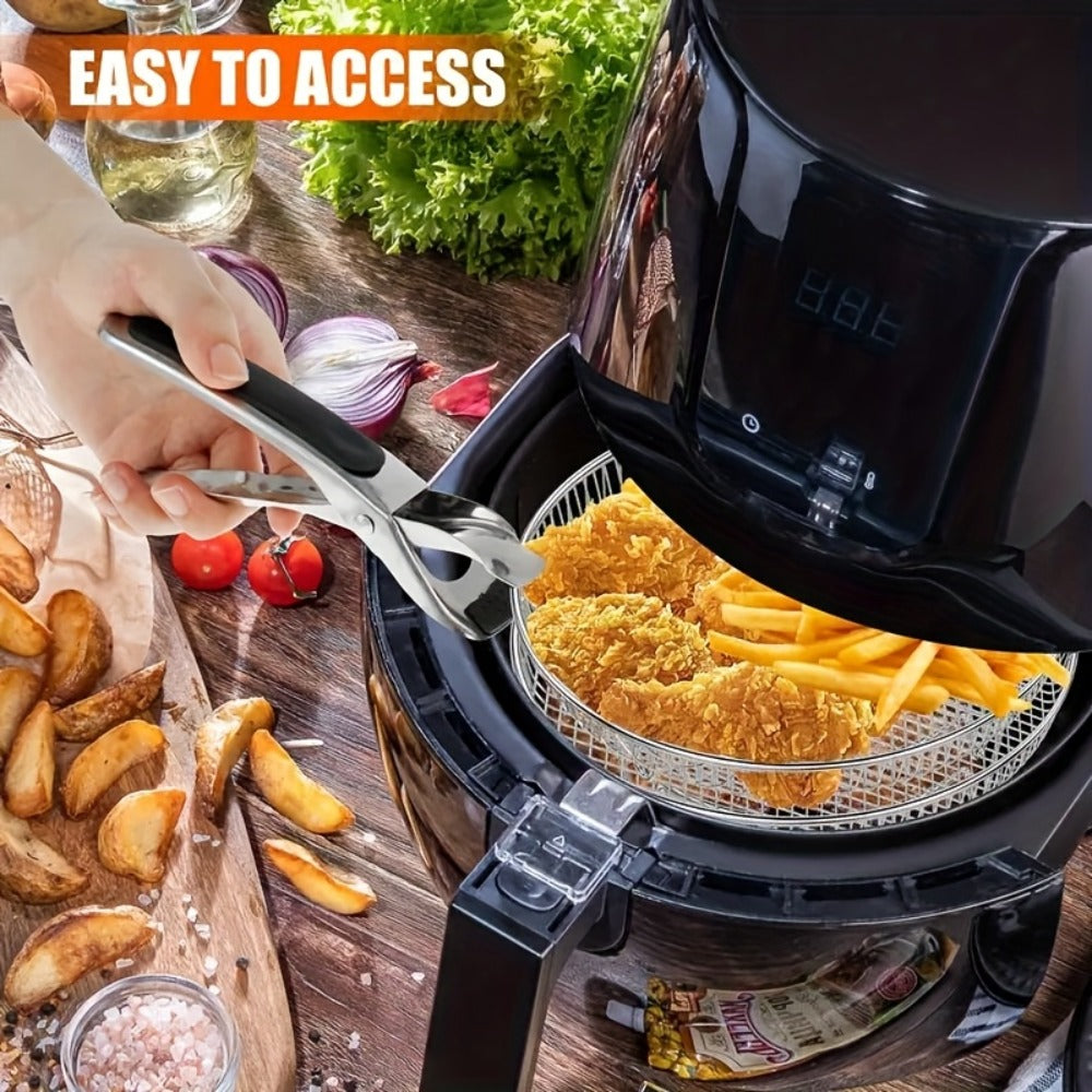 Air Fryer Rack 7 Piece Stainless Steel Dehydrator Stacking Rack with Clips - Reusable Round Multi-Layer Air Fryer Accessories for 4.2QT to 5.8QT Air Fryers, Oven Safe, Dishwasher Safe, Easy to Clean