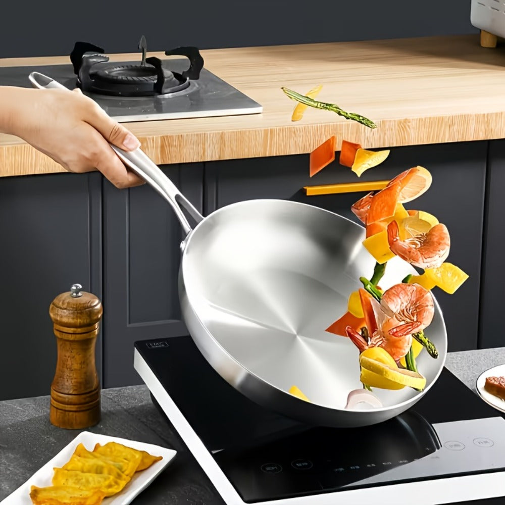 304 Stainless Steel Frying Pan 11 Inch Triply Base – Ergonomic Handle Even Heat Distribution Dishwasher Safe | Induction Compatible Professional Restaurant Grade Skillet 26cm Kitchen Cookware