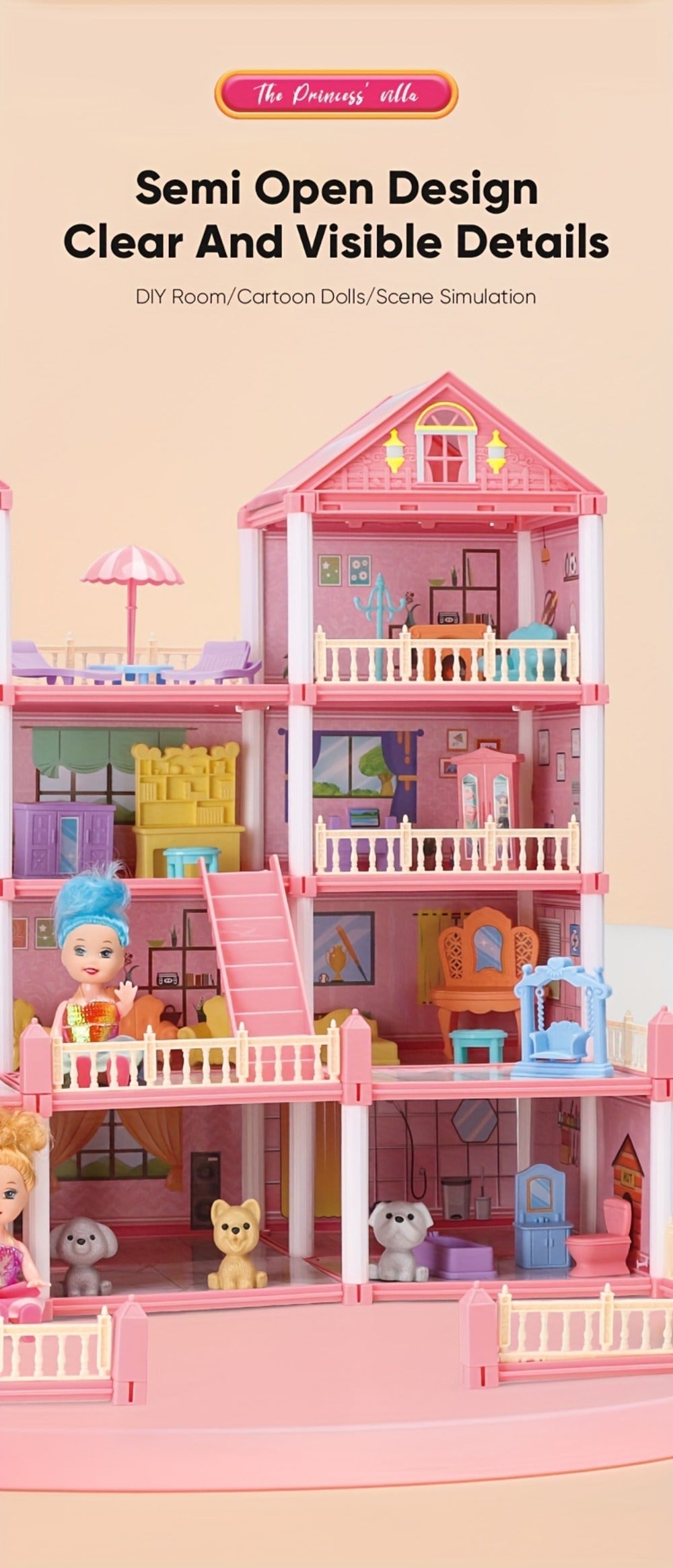 Princess Dollhouse Castle Playset with 14 to 27 Room Options