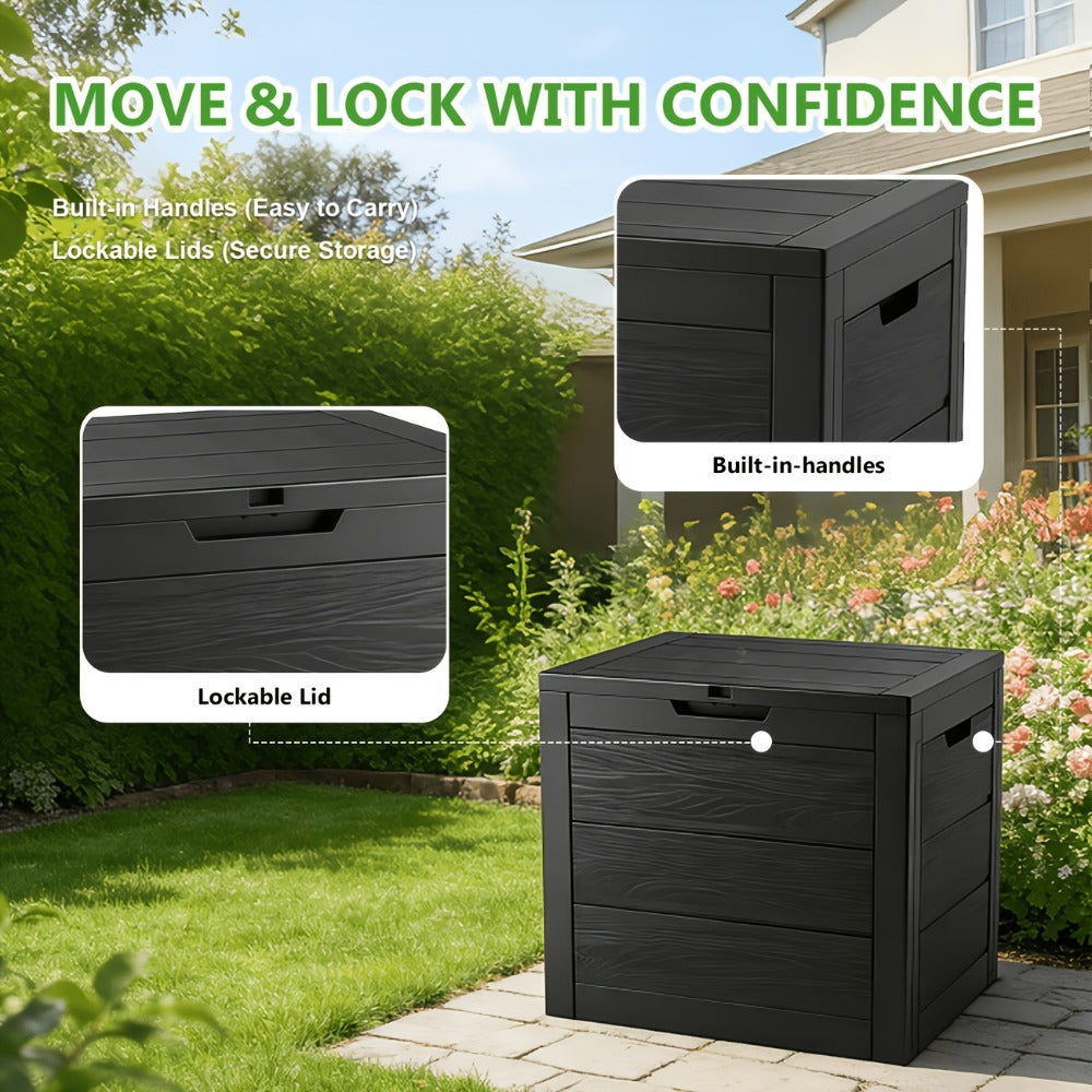 Waterproof Deck Box Outdoor Storage Cabinet 35/75 Gallon – Enhanced Version with Handles & Wheels | Large Patio Storage Box for Pool Accessories, Garden Tools & Outdoor Gear | Easy Assembly Lockable