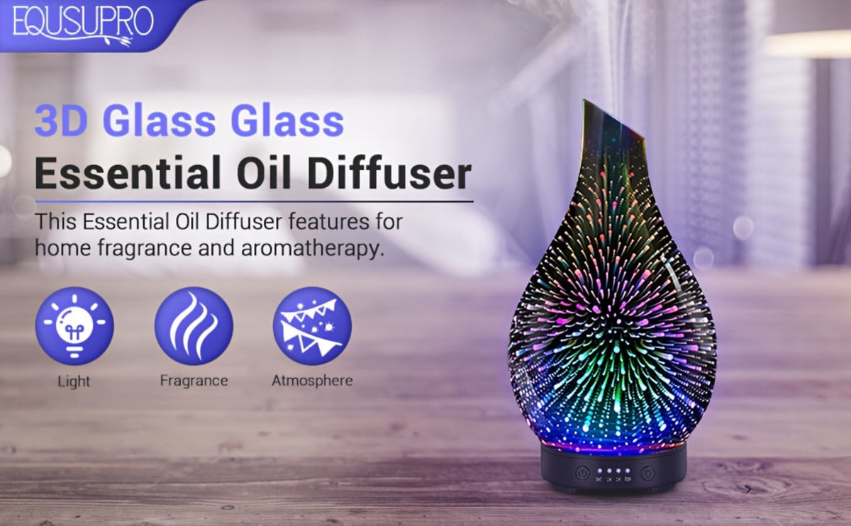 Essential Oil Diffuser Glass Ultrasonic Cool Mist Aromatherapy Diffuser – 4.06 oz Quiet Waterless Auto Shut-Off, 4 Timer Settings, 7 Color Night Light, Home Office Bedroom Use (Silver)