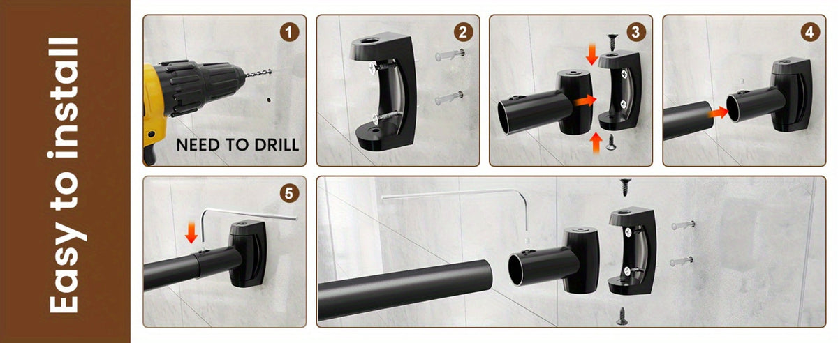 Curved Shower Curtain Rod Adjustable 43-72 Inch - Rustproof Aluminum Tension Mount No Drilling Extra Space Shower Rod for Bathtub Stall | Black Bronze Chrome Brushed Nickel | Bathroom Hardware Upgrade