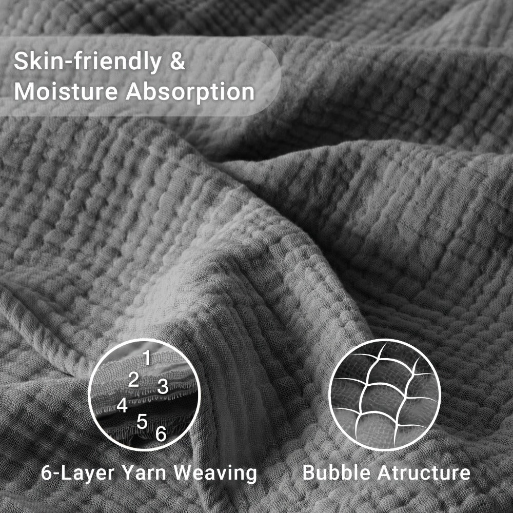 Muslin Blanket 100% Cotton 6-Layer – Breathable Soft Gauze Throw for Couch & Bed, All Season, Machine Washable, 13 Colors, 5 Sizes