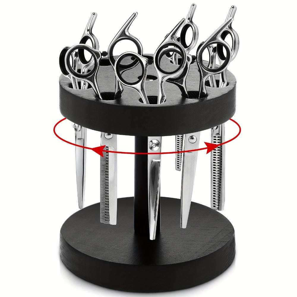 Scissor Holder Rotating 360 Degree Wooden Barber Shears Stand Organizer 10 Holes 0.71 Inch for Salon Hair Stylist Barbershop Grooming Tool Storage Countertop Display