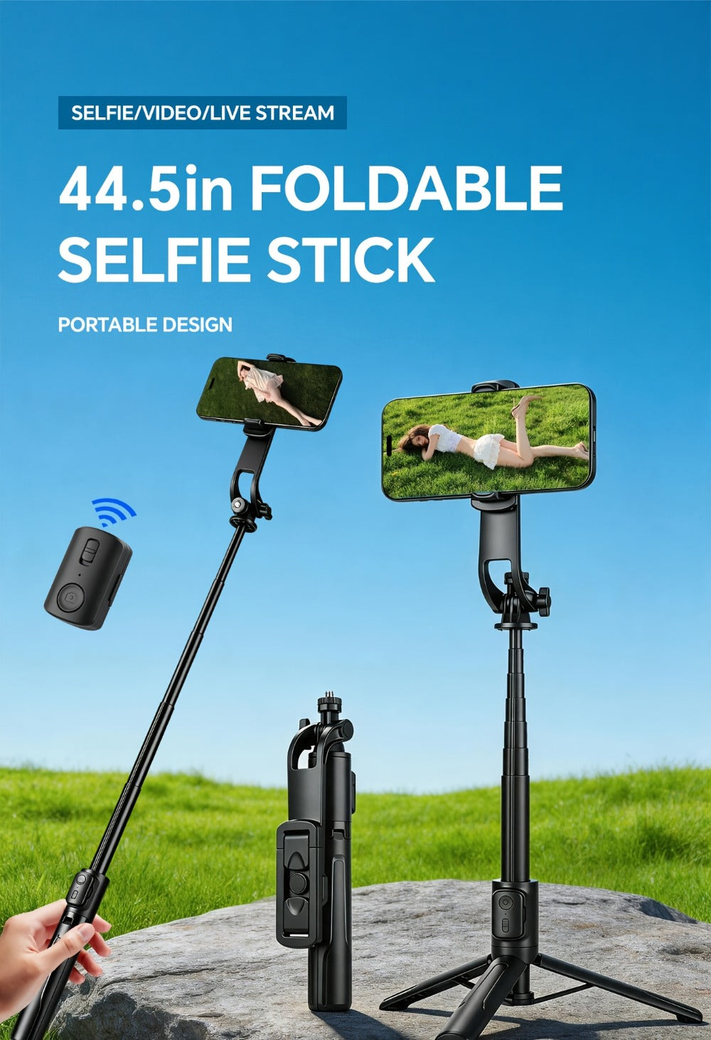 40 Inch Bluetooth Selfie Stick Tripod with Wireless Remote & 360° Rotation – 2-in-1 Extendable Phone Stand Compatible with iPhone 16 15 14 13 12 11 Android Smartphones for Vlog Travel Photography