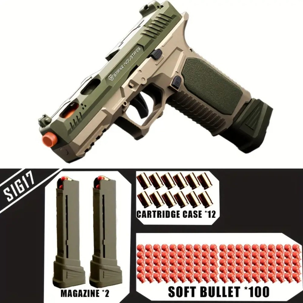 Soft Bullet Toy Gun Pistol with Ejecting Shells & 100 Bullets – Semi-Automatic Rapid Fire Foam Blaster for Kids Boys Ages 6+, Indoor Outdoor Shooting Game Toy, Birthday Christmas Halloween Gift