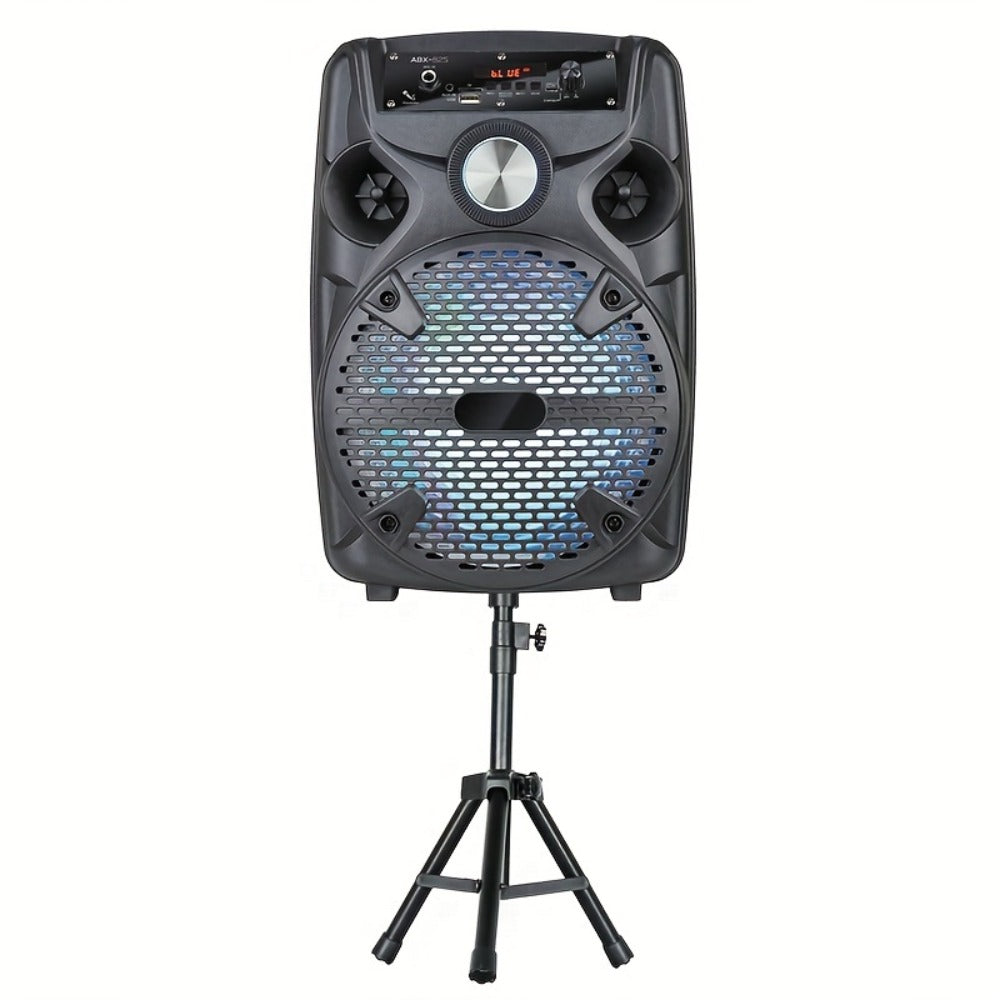 1100W Party Speaker with 7-Mode LED Lighting & Microphone – Portable Wireless Subwoofer, 8-Inch Bass Driver, Speaker Stand, 1800mAh Rechargeable Battery, TF USB AUX FM for Outdoor Parties & Karaoke
