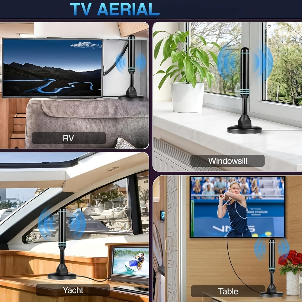 Smart IC Chip TV Antenna with Signal Booster – 4K Ultra HD & 1080P, Omnidirectional Indoor & Outdoor, Weather Resistant, 10FT Coax Cable, Free Local Channels, Works with All Smart TVs & Legacy TVs