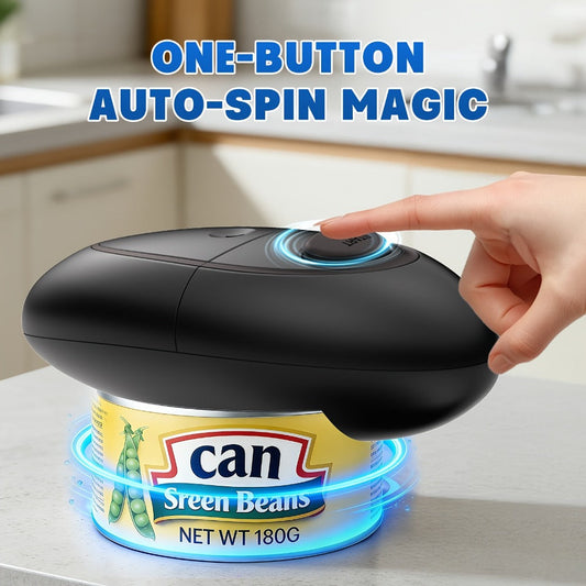 Electric Can Opener with One-Touch Operation, Battery Power and Side-Cut Design