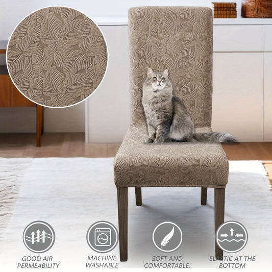 Dining Chair Covers with Stretch Plant Jacquard Pattern, Sets of 4 or 6