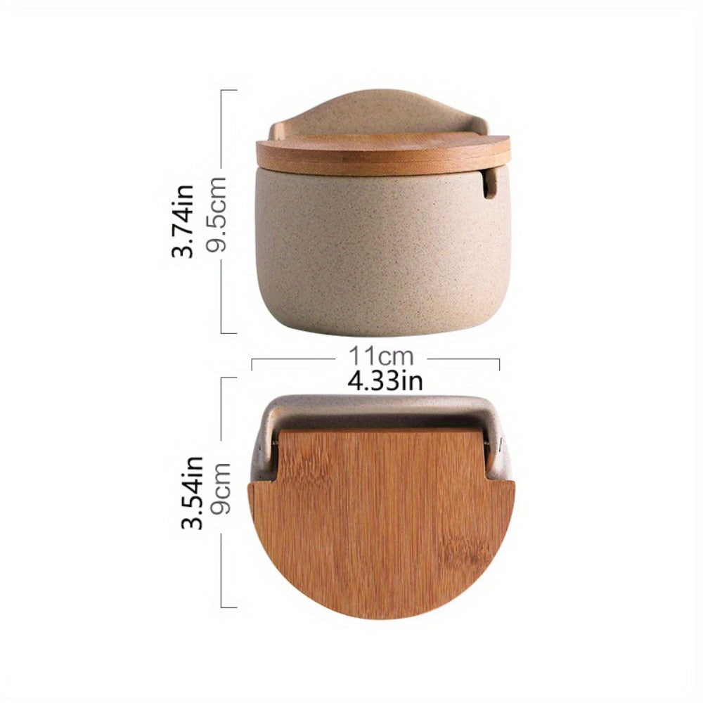 Ceramic Seasoning Pot Set with Lid & Spoon – Salt Pepper Spice Jar Container with Tray Kitchen Condiment Storage Organizer for Counter Cooking Accessories Housewarming Gift