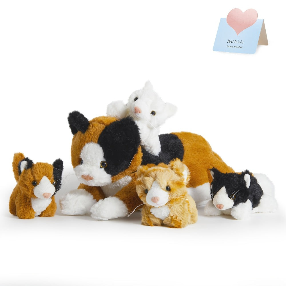 Cat Stuffed Animal Set with Mother Cat and Four Baby Kittens