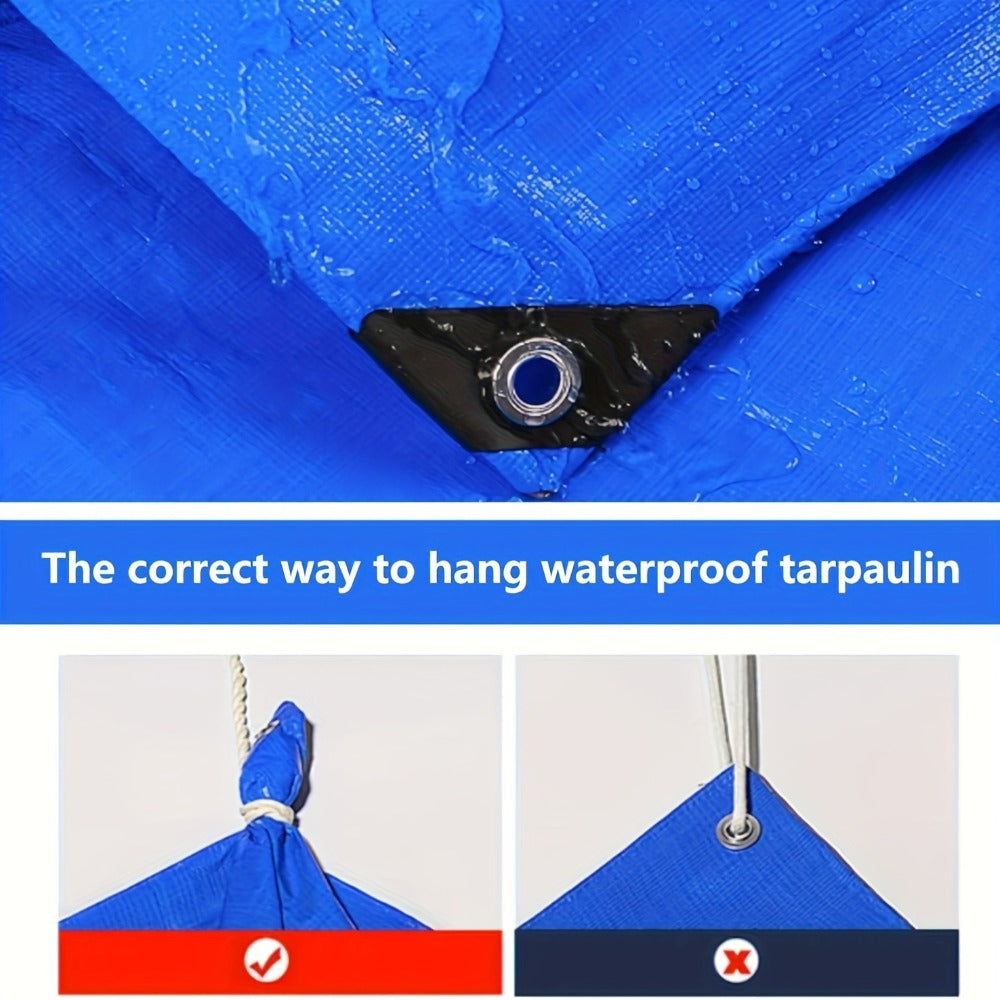 Heavy Duty Tarp Waterproof UV Resistant Tarpaulin – Thickened PE Double-Sided Blue Orange Rainproof Sun Shade Cover with Grommets & Rope for Outdoor Camping Garden Vehicle Boat Protection