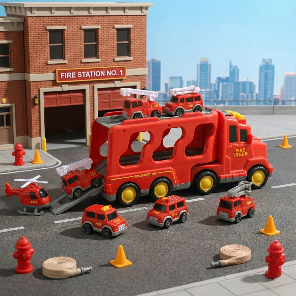 Toy Vehicle Set with 1 Large Car and 6 Small Cars, Four Theme Options