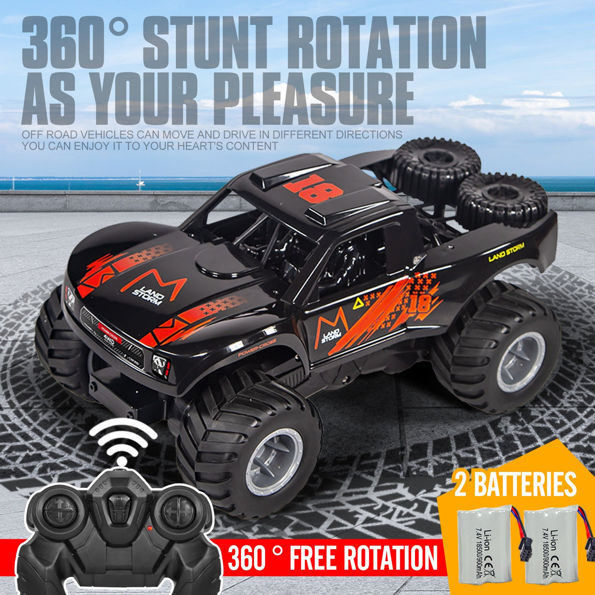 Amphibious RC Car 1:16 Scale 4WD, Waterproof Monster Truck or Pickup, 2 Batteries