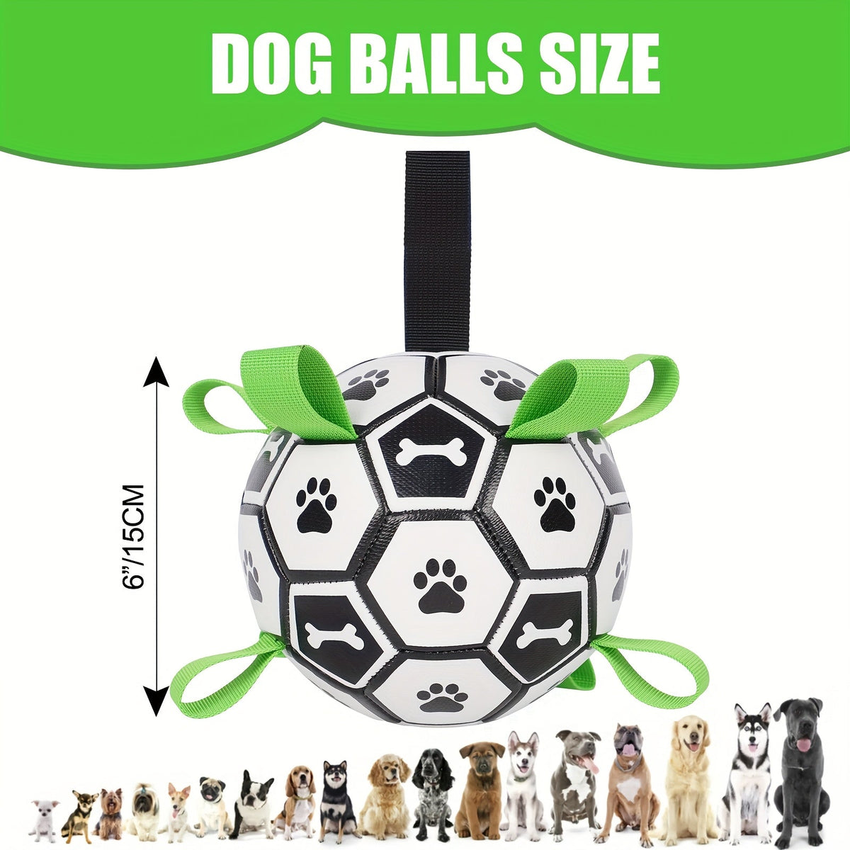Soccer Ball Dog Toy with Straps - Interactive Tug of War Ball for Dogs, Durable Outdoor Water Toy for Small Medium Dogs, Includes Charging Cylinder, Great Dog Birthday Gift