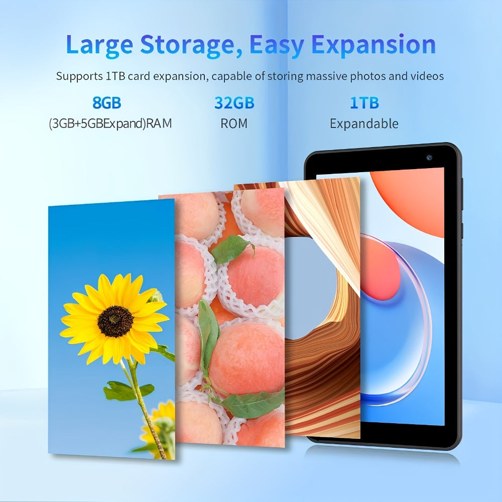 Android 15 Tablet 7 Inch, 8GB RAM 32GB ROM, 1TB Expandable Storage, WiFi 6 Dual-Band IPS Touchscreen Tablet with Protective Case, Multi-Core CPU, Dual HD Cameras – Black
