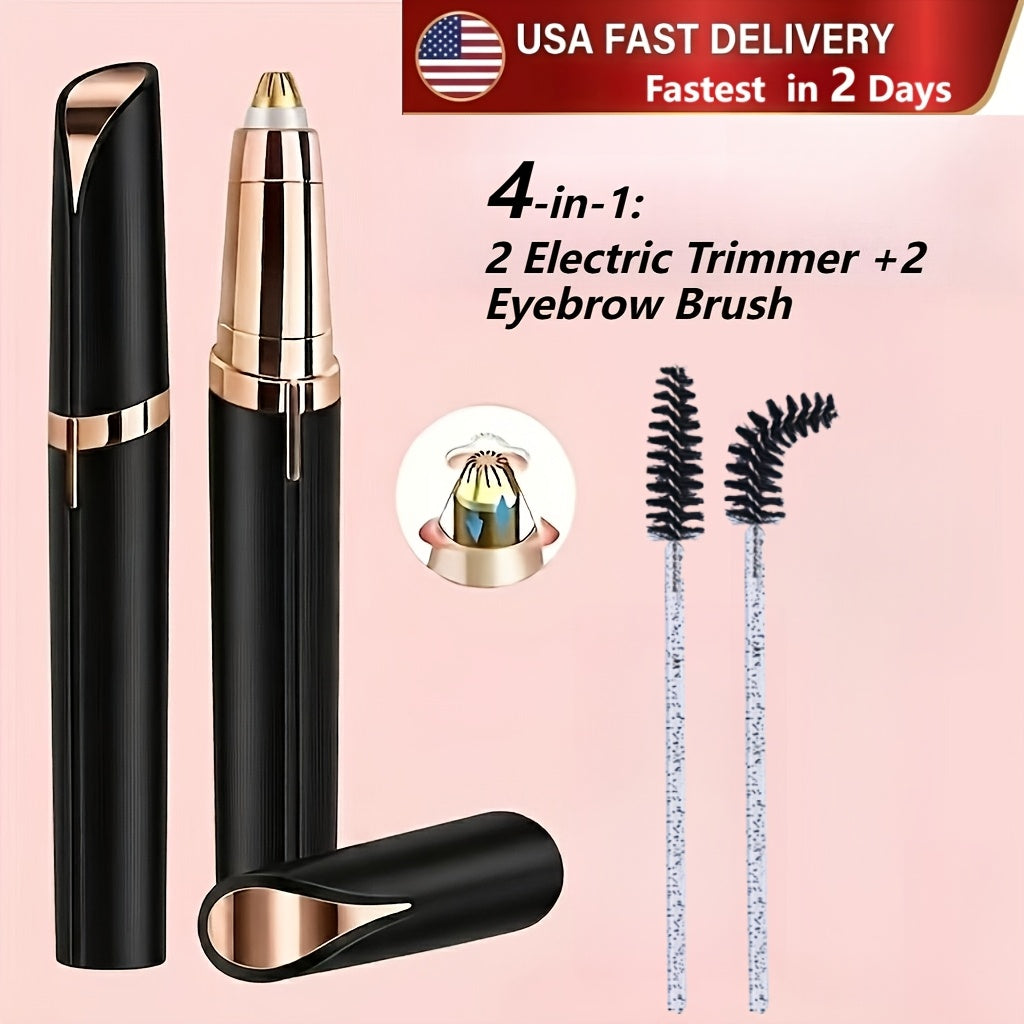 Electric Eyebrow Trimmer for Women 2 Pack, USB Rechargeable Painless Precision Eyebrow Razor Pen, Portable Hair Remover for Face Lip Leg Armpit – Pink White Colorful